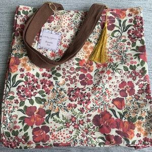 Boho Fall Laura Ashley Cotton Reusable Tote with gold Tassle. NWOT